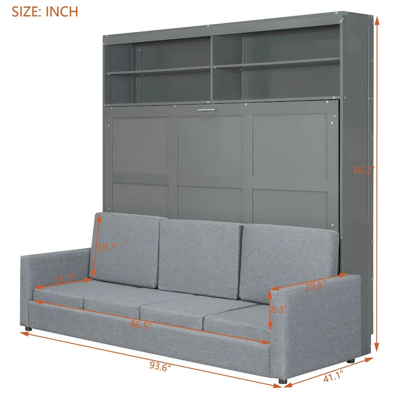 Queen Size Convertible Murphy Bed And Sofa - Space-Saving 2-in-1 Design with Integrated Storage, Dual-Piston Mechanism