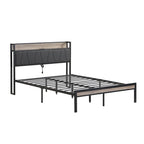 Full Size Metal Platform Bed with Upholstery Storage Function Headboard and Usb Liner