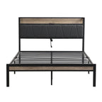 Full Size Metal Platform Bed with Upholstery Storage Function Headboard and Usb Liner