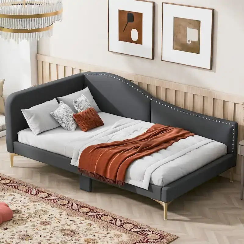 Modern Upholstered Daybed with Armrest and Headrest