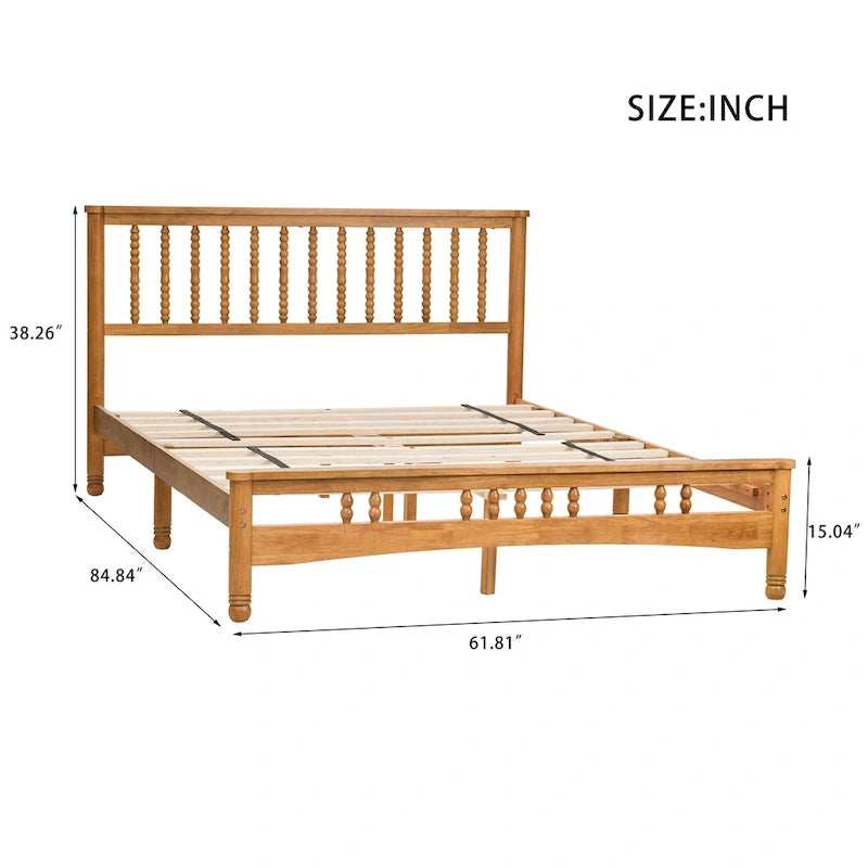 Oak Elegant Style Queen Size Wooden Platform Bed with Headboard for Bedroom