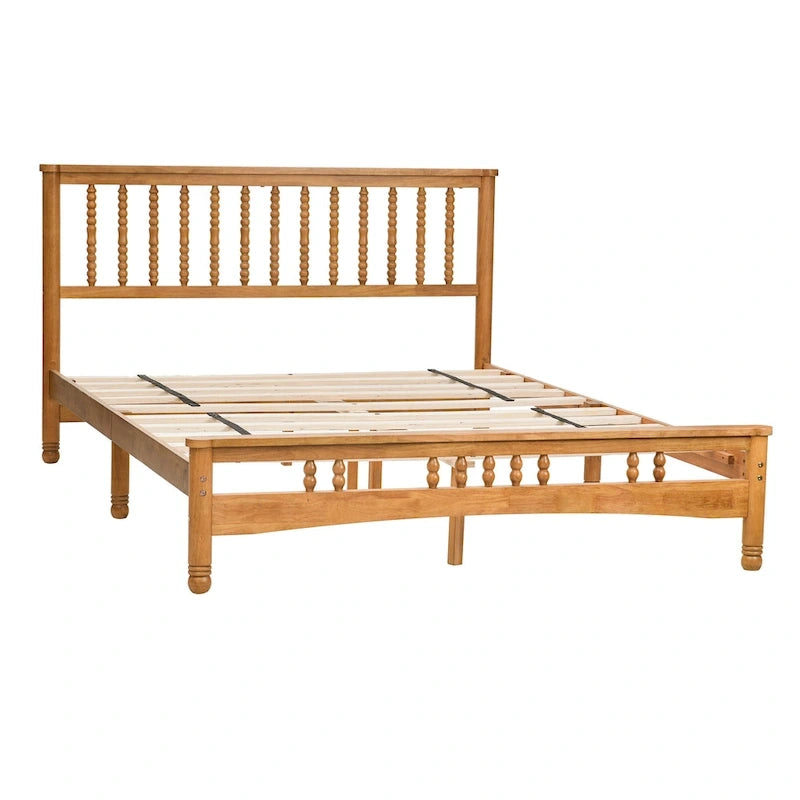 Oak Elegant Style Queen Size Wooden Platform Bed with Headboard for Bedroom