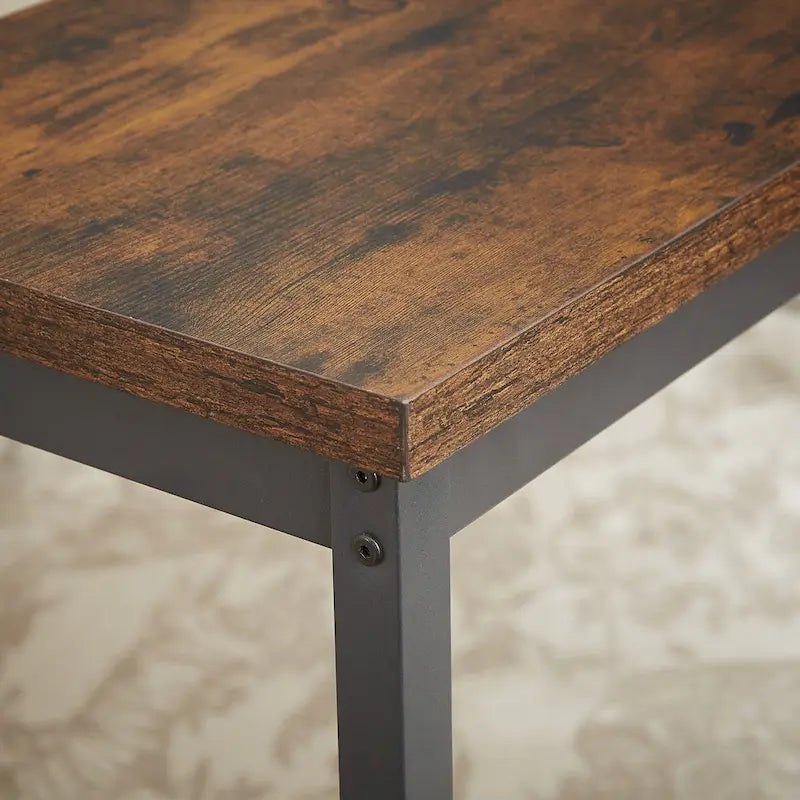 Rustic 4-Piece Dining Set with Rectangular Table & 3 PU Leather Bar Chairs