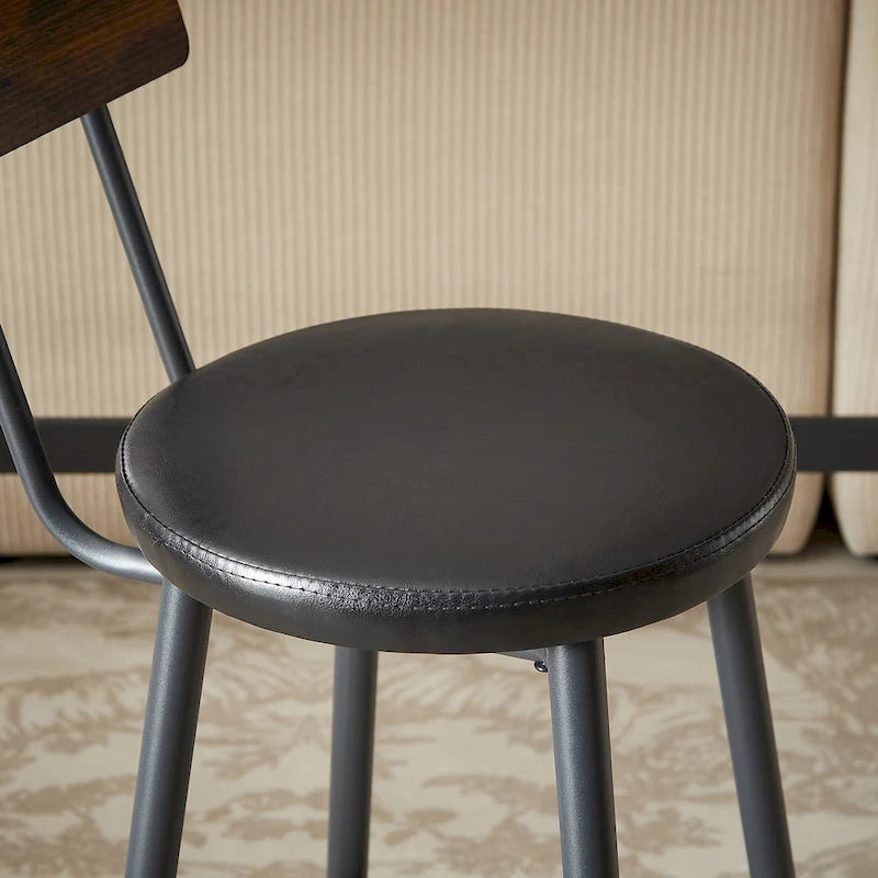 Rustic 4-Piece Dining Set with Rectangular Table & 3 PU Leather Bar Chairs