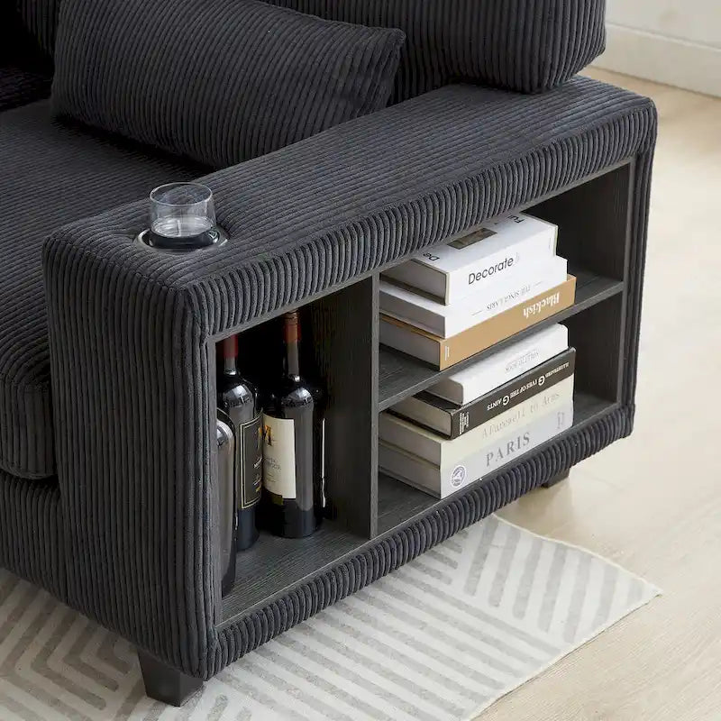 102.75 Corduroy L-Shaped Modular Sectional Sofa with Storage and Cup Holder