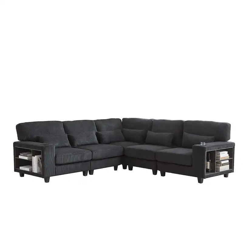 102.75 Corduroy L-Shaped Modular Sectional Sofa with Storage and Cup Holder