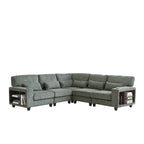 102.75 Corduroy L-Shaped Modular Sectional Sofa with Storage and Cup Holder