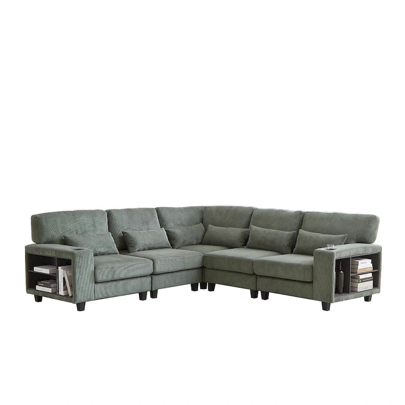 102.75 Corduroy L-Shaped Modular Sectional Sofa with Storage and Cup Holder