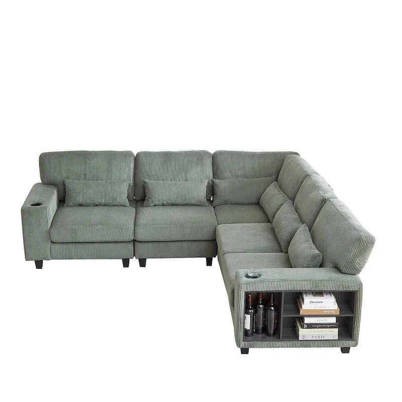 102.75 Corduroy L-Shaped Modular Sectional Sofa with Storage and Cup Holder