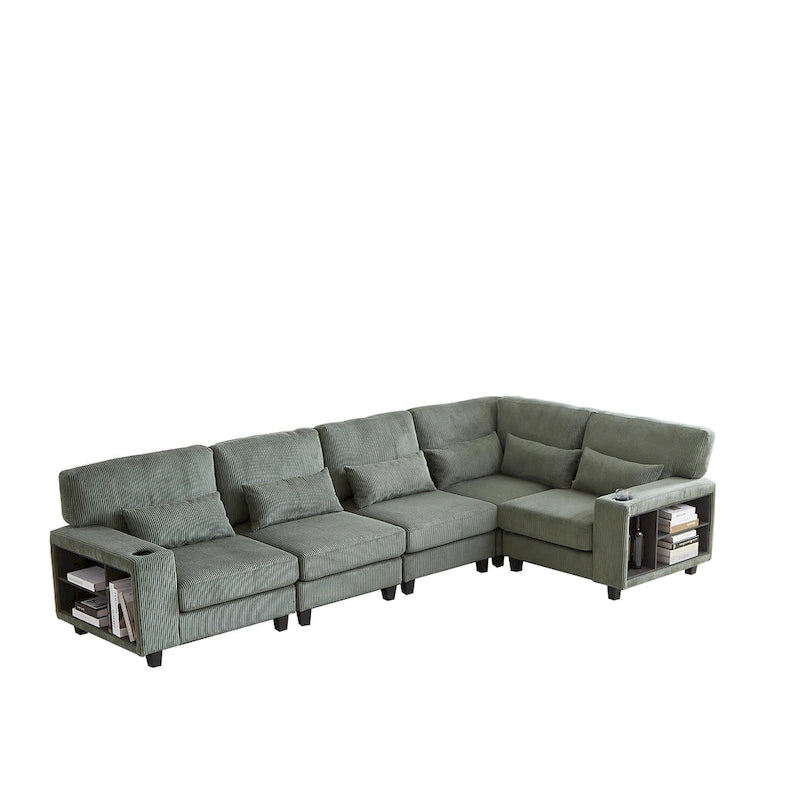 102.75 Corduroy L-Shaped Modular Sectional Sofa with Storage and Cup Holder