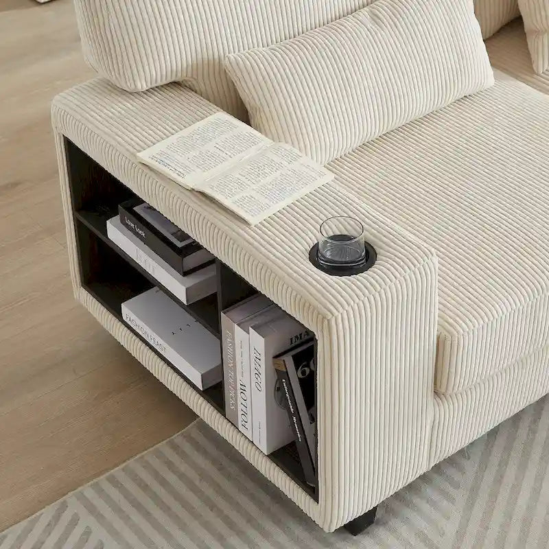 102.75 Corduroy L-Shaped Modular Sectional Sofa with Storage and Cup Holder