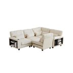 102.75 Corduroy L-Shaped Modular Sectional Sofa with Storage and Cup Holder