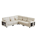 102.75 Corduroy L-Shaped Modular Sectional Sofa with Storage and Cup Holder