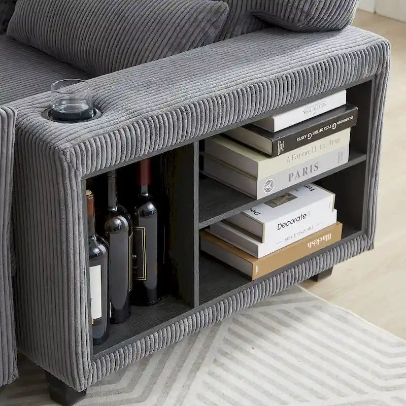 102.75 Corduroy L-Shaped Modular Sectional Sofa with Storage and Cup Holder