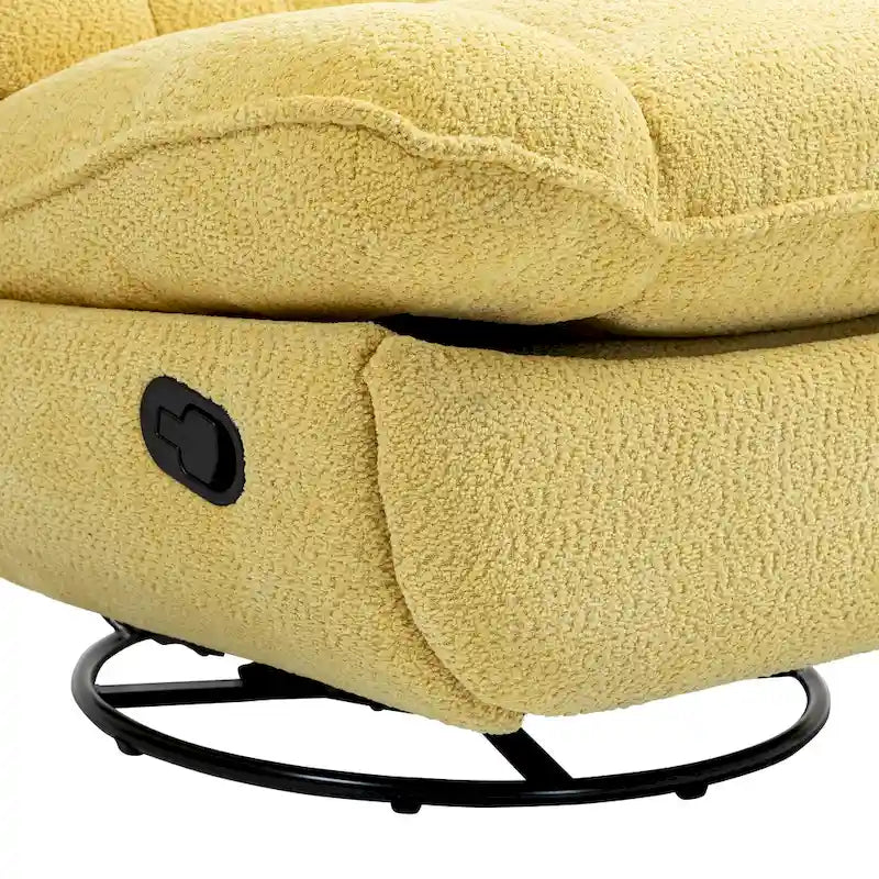 Yellow Oversized Chenille Upholstered 360 Swivel Glider Rocking Manual Recliner with Extended Footrest and Tufted Back