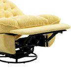 Yellow Oversized Chenille Upholstered 360 Swivel Glider Rocking Manual Recliner with Extended Footrest and Tufted Back