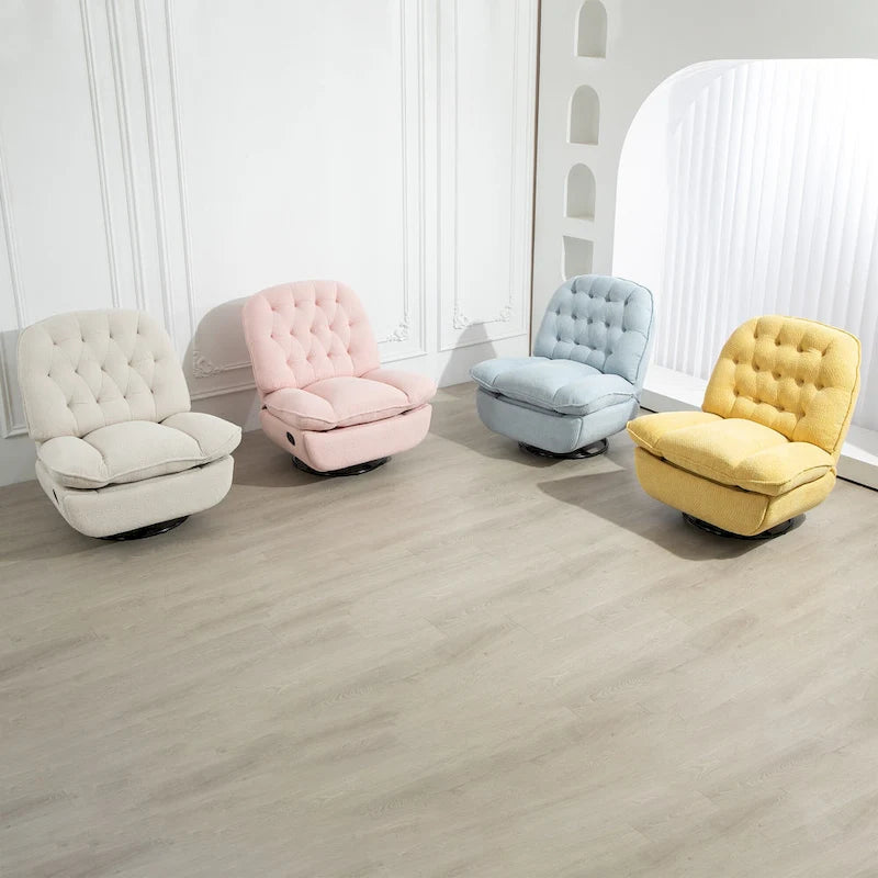 Yellow Oversized Chenille Upholstered 360 Swivel Glider Rocking Manual Recliner with Extended Footrest and Tufted Back