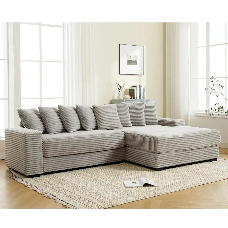111 Corduroy L-Shaped Sectional Sofa with Oversized Right Chaise