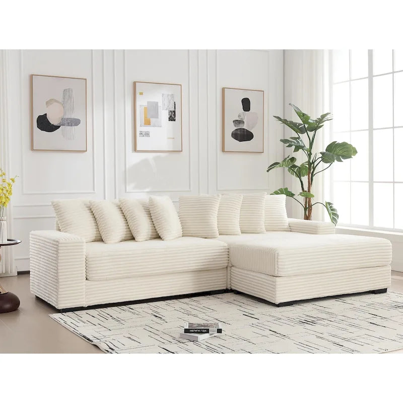 111 Corduroy L-Shaped Sectional Sofa with Oversized Right Chaise