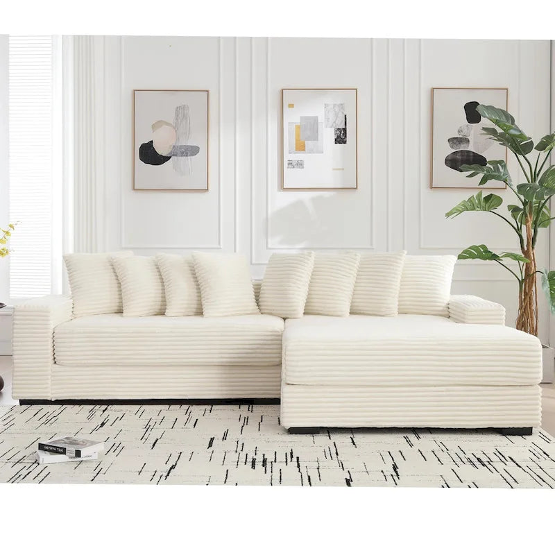 111 Corduroy L-Shaped Sectional Sofa with Oversized Right Chaise