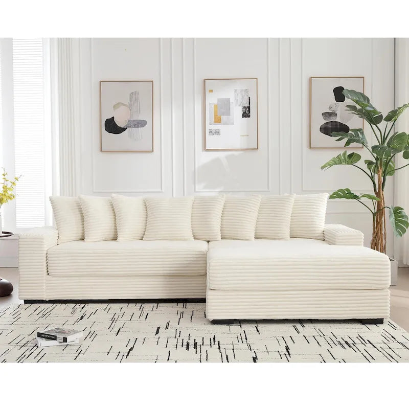 111 Corduroy L-Shaped Sectional Sofa with Oversized Right Chaise