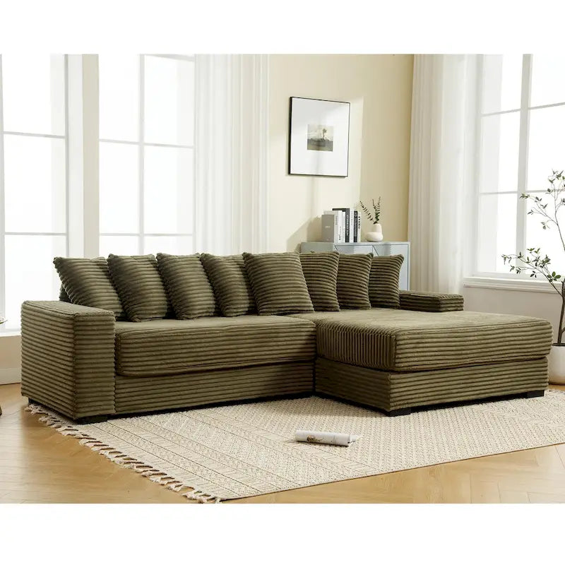 111 Corduroy L-Shaped Sectional Sofa with Oversized Right Chaise