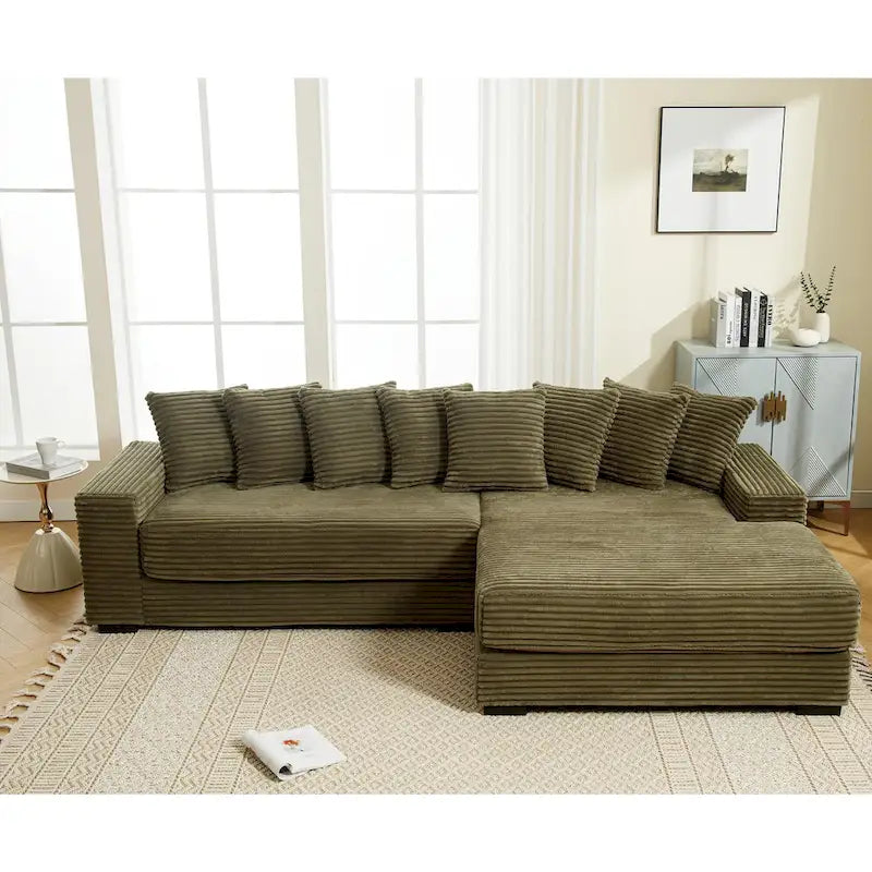 111 Corduroy L-Shaped Sectional Sofa with Oversized Right Chaise