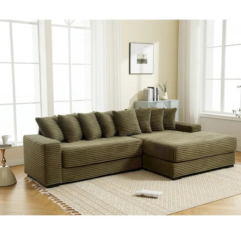 111 Corduroy L-Shaped Sectional Sofa with Oversized Right Chaise