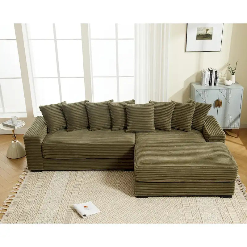 111 Corduroy L-Shaped Sectional Sofa with Oversized Right Chaise