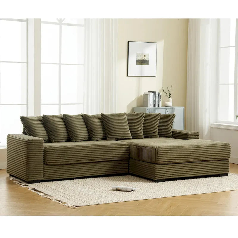 111 Corduroy L-Shaped Sectional Sofa with Oversized Right Chaise