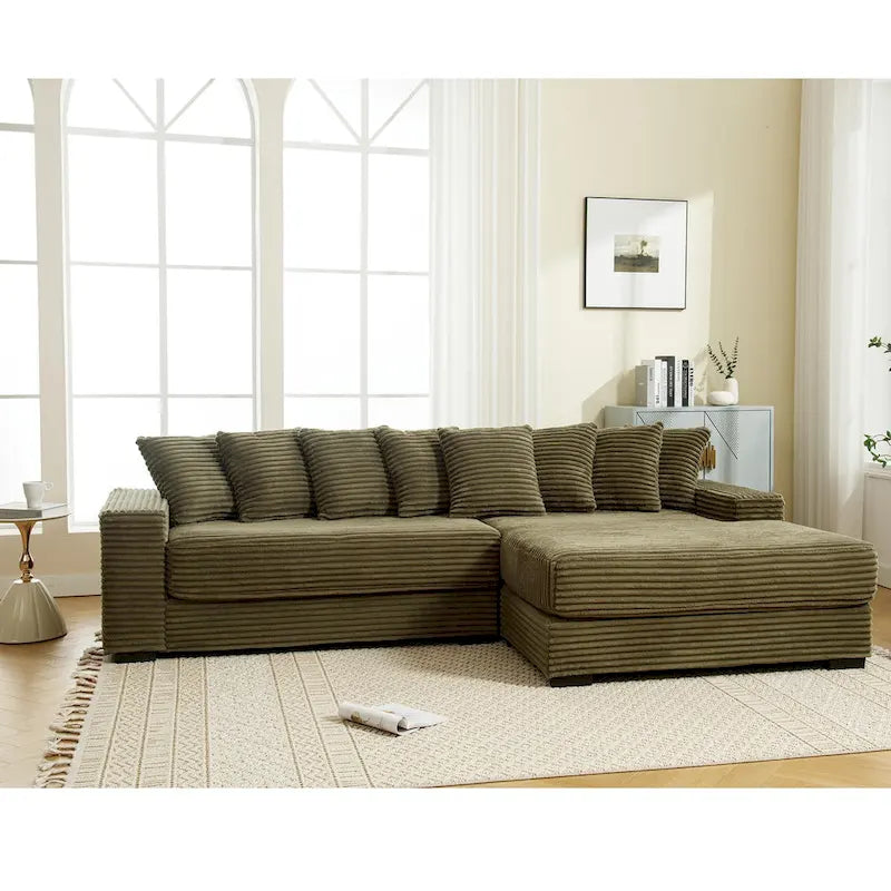 111 Corduroy L-Shaped Sectional Sofa with Oversized Right Chaise