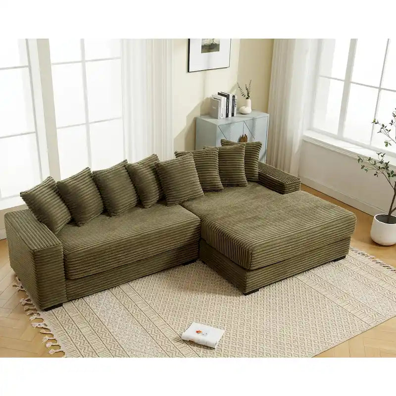 111 Corduroy L-Shaped Sectional Sofa with Oversized Right Chaise