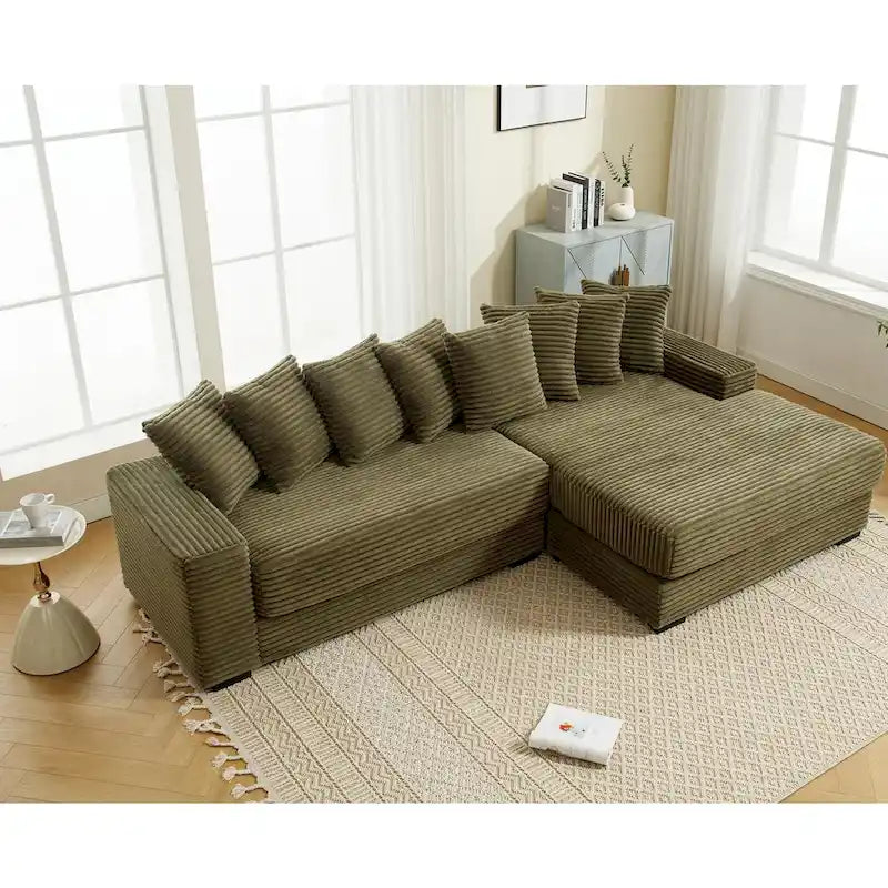 111 Corduroy L-Shaped Sectional Sofa with Oversized Right Chaise