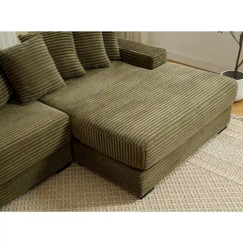 111 Corduroy L-Shaped Sectional Sofa with Oversized Right Chaise