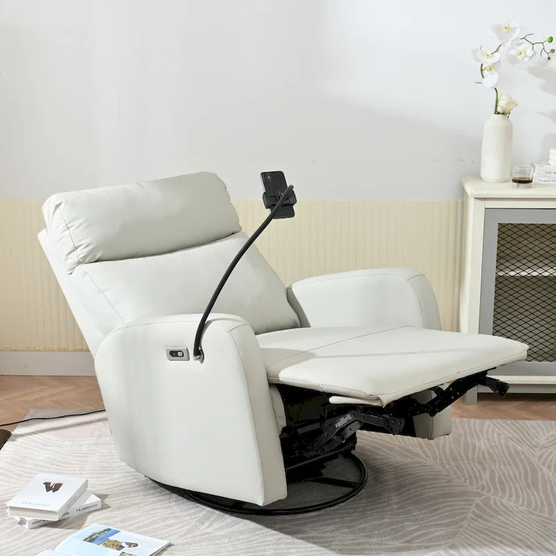 Grey Power Recliner with Swivel, USB Ports & Adjustable Footrest