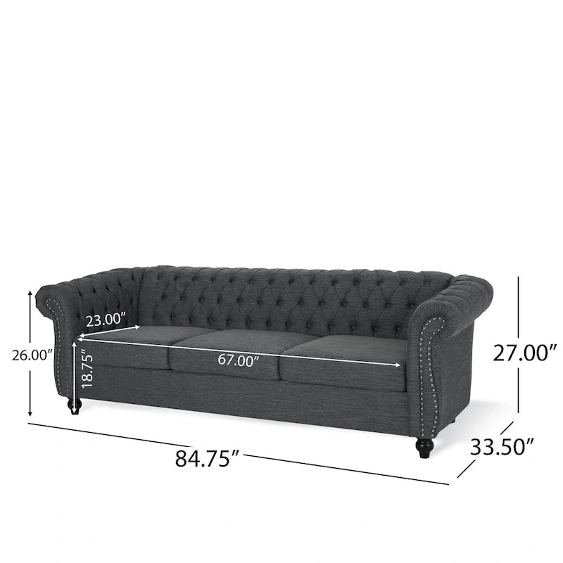 Chesterfield Button Tufted 3-seater Sofa with Nailheads