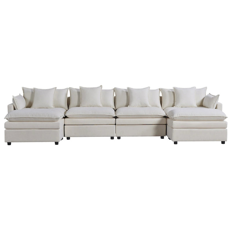 White 142.52 U-Shaped 6 Seater Sectional Sofa with Convertible Chaise and Ottomans, Spacious Cloud Couch