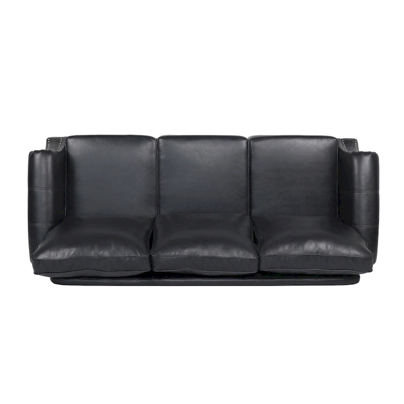Black Modern 80 Faux Leather 3-seater Sofa with Birch Wood Legs and Nailheads for Living Room