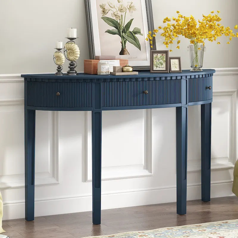 51.1 Modern Curved Console Table with Vertical Stripe Drawer Fronts for Entryway, Hallway, Living Room