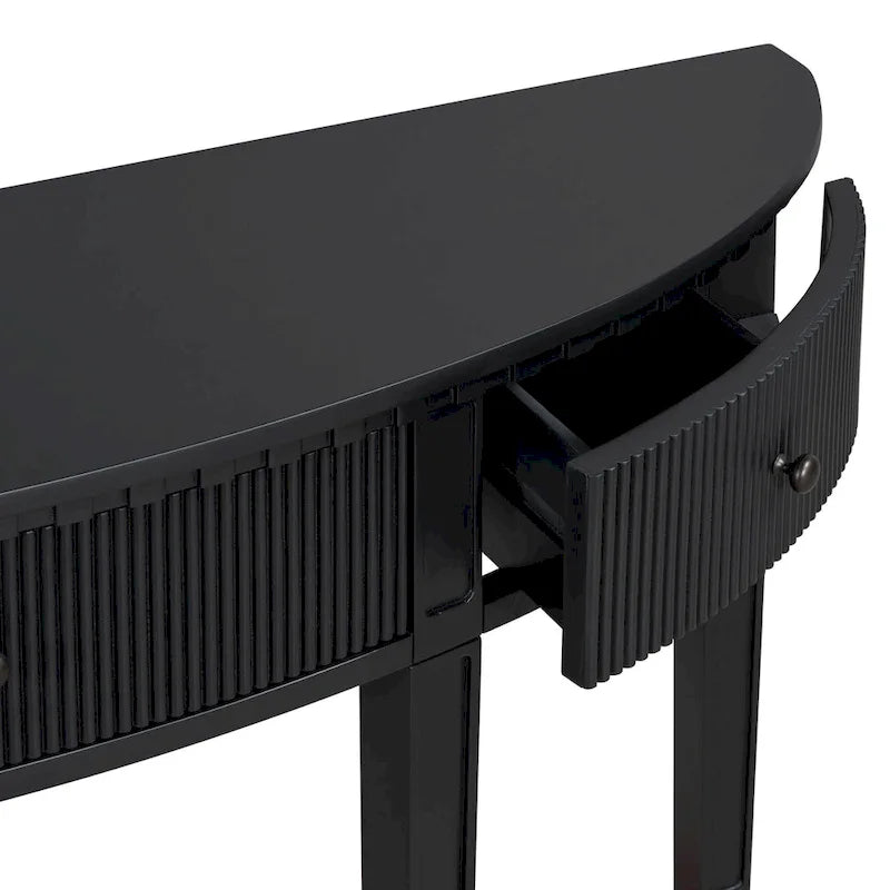 51.1 Modern Curved Console Table with Vertical Stripe Drawer Fronts for Entryway, Hallway, Living Room