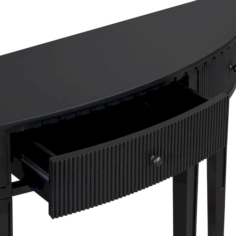 51.1 Modern Curved Console Table with Vertical Stripe Drawer Fronts for Entryway, Hallway, Living Room