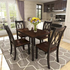 Black 5-Piece Wooden Dining Table Set with Rectangular Table & 4 Chairs