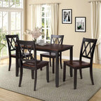 Black 5-Piece Wooden Dining Table Set with Rectangular Table & 4 Chairs