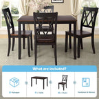 Black 5-Piece Wooden Dining Table Set with Rectangular Table & 4 Chairs