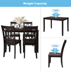 Black 5-Piece Wooden Dining Table Set with Rectangular Table & 4 Chairs