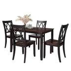 Black 5-Piece Wooden Dining Table Set with Rectangular Table & 4 Chairs
