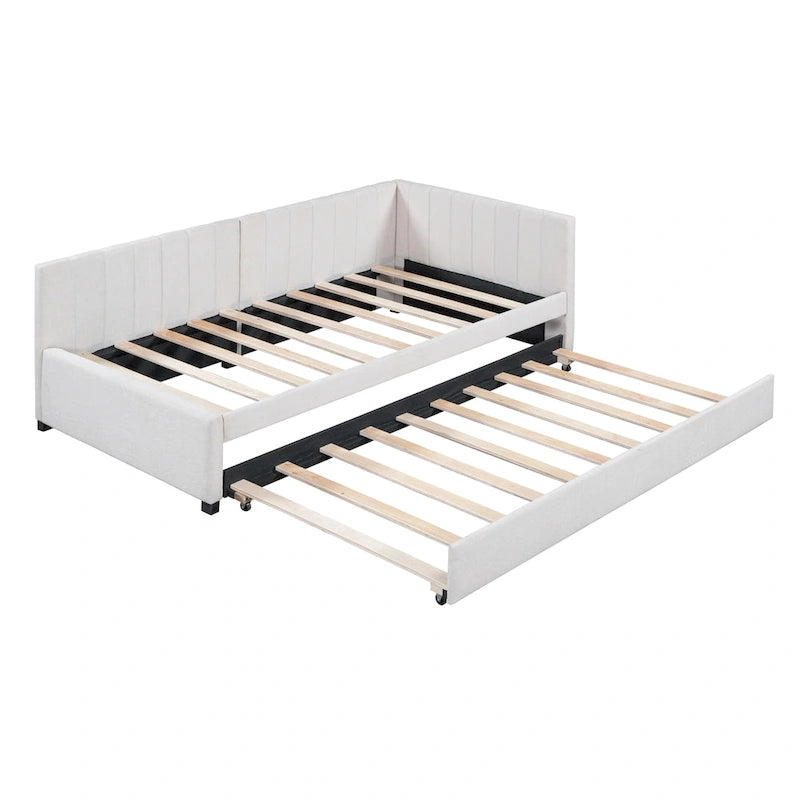 Twin Linen Daybed with Trundle and Semi-Closed Design