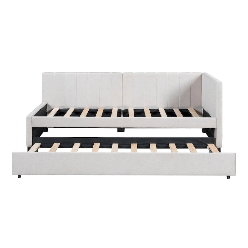 Twin Linen Daybed with Trundle and Semi-Closed Design