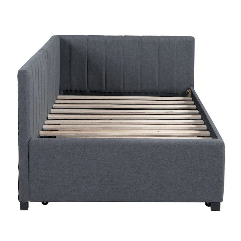 Twin Linen Daybed with Trundle and Semi-Closed Design