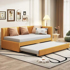 Twin Linen Daybed with Trundle and Semi-Closed Design